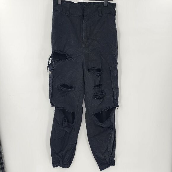 Forever 21 black cargo pants distressed y2k ripped xs - Picture 1 of 3